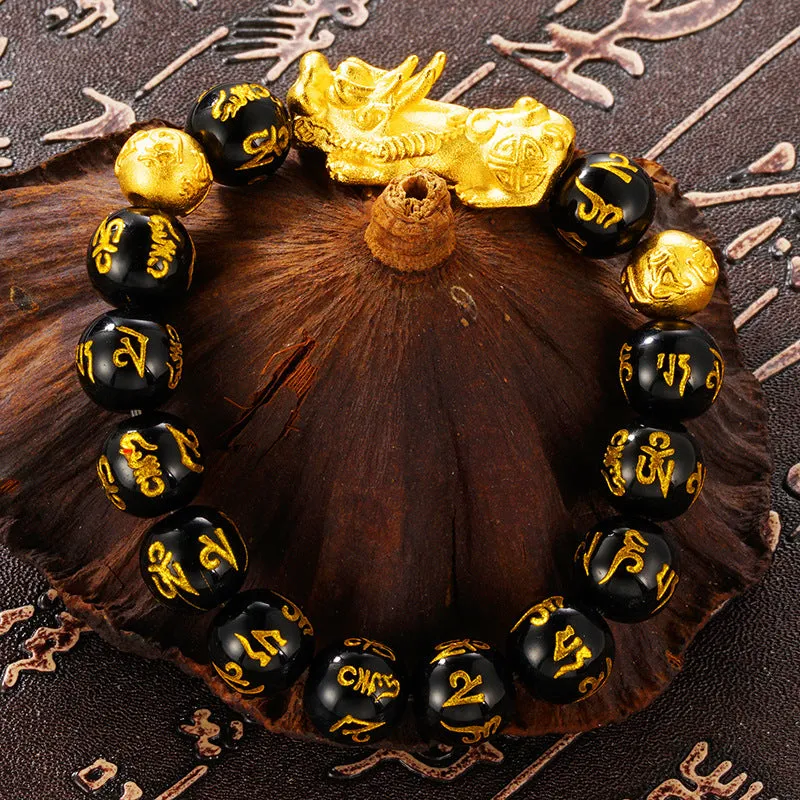 Wholesale of Male Obsidian Couples Brave Troops Copper Bracelet