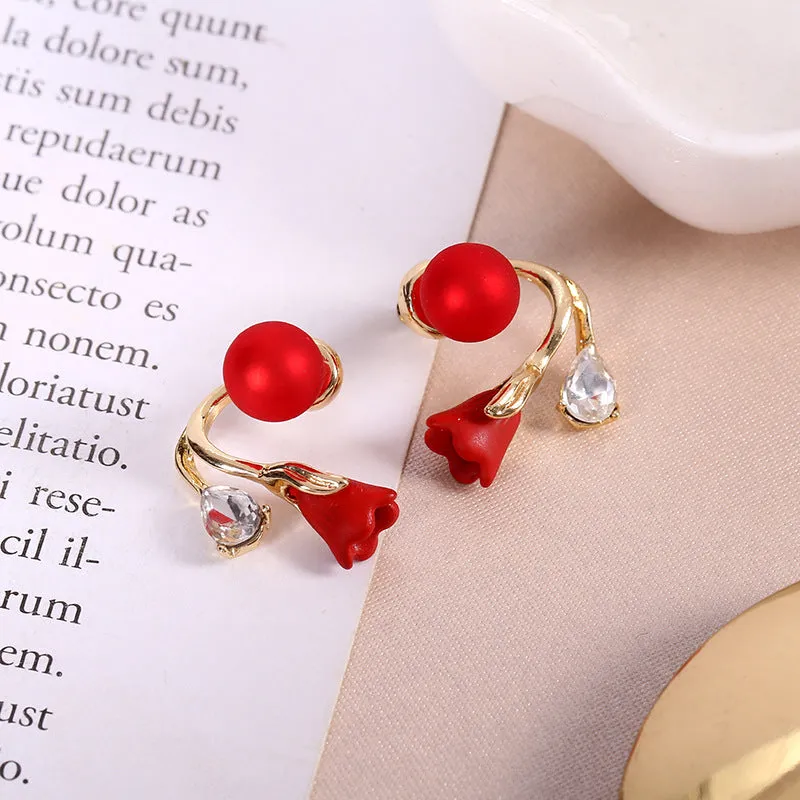 Wholesale of Red Flower Pearl Earrings