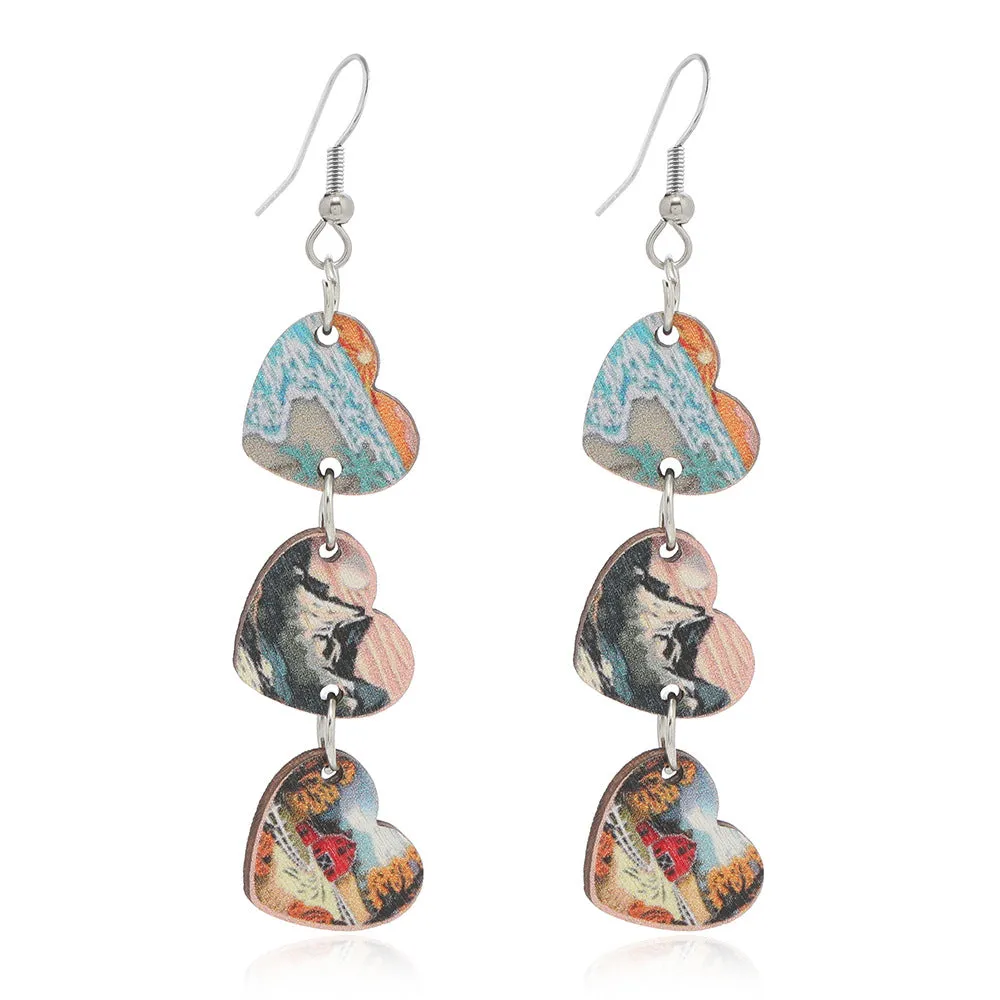Wholesale of Three Heart-shaped Wooden Earrings for Valentine's Day