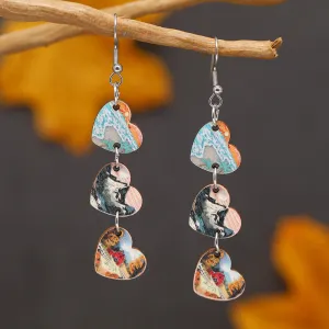 Wholesale of Three Heart-shaped Wooden Earrings for Valentine's Day