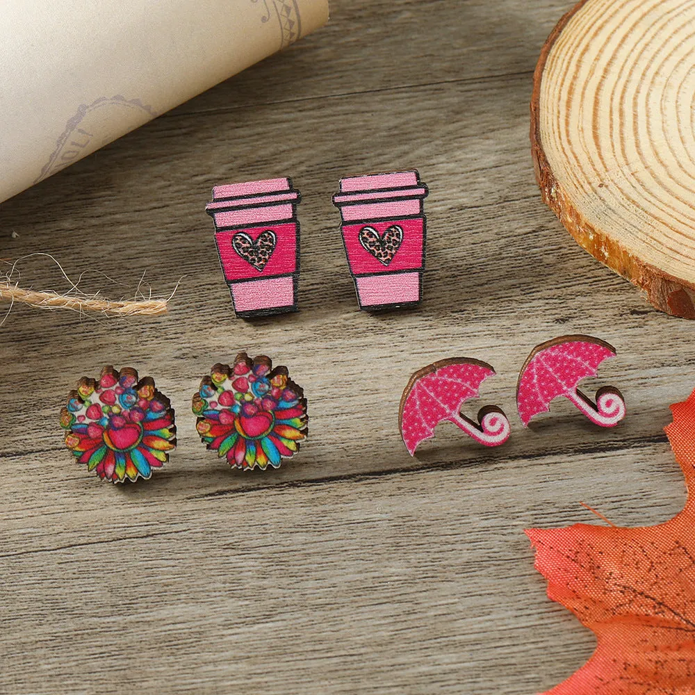 Wholesale of Valentine's Day Water Cups, Umbrellas, Printed Wooden Earrings