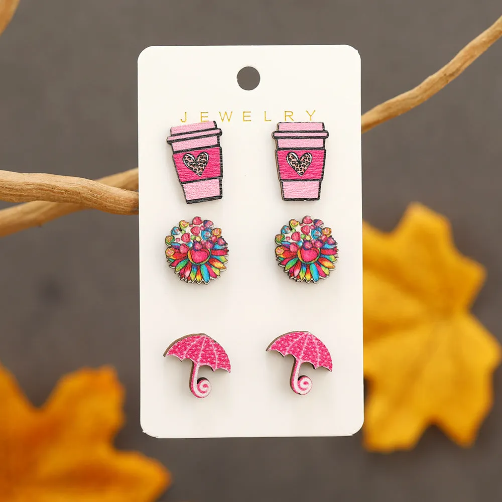 Wholesale of Valentine's Day Water Cups, Umbrellas, Printed Wooden Earrings