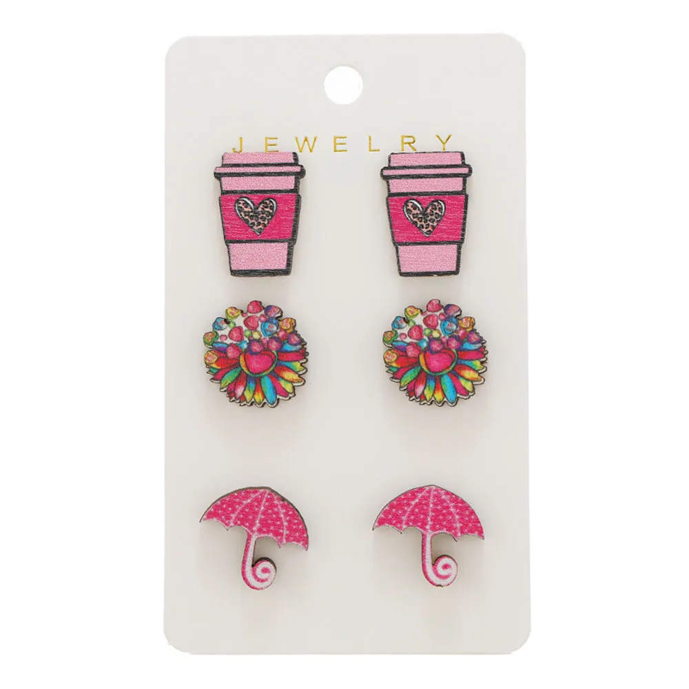 Wholesale of Valentine's Day Water Cups, Umbrellas, Printed Wooden Earrings