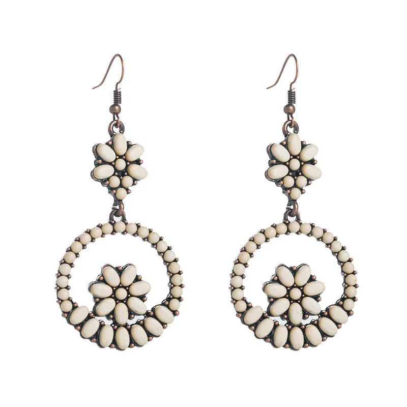 Wholesale of Western Wind Turquoise Round Alloy Earrings