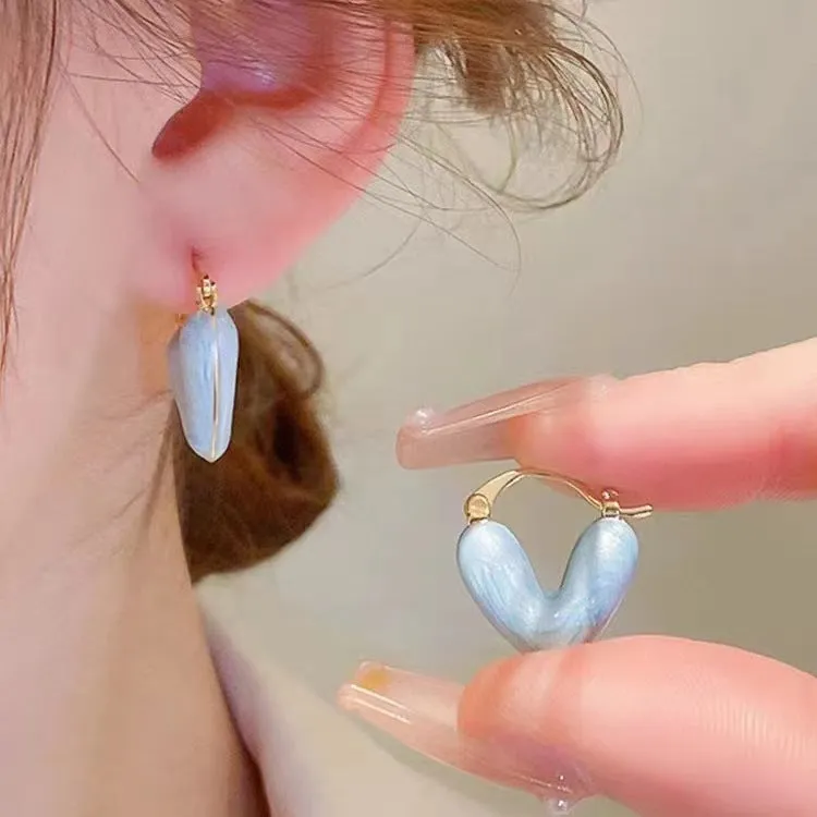 Wholesale Oil Drop Heart Earrings French Heart Shape Earrings