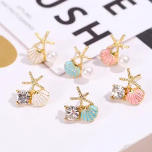 Wholesale Oil Drop Scallop Starfish Imitation Pearl Diamond Earrings