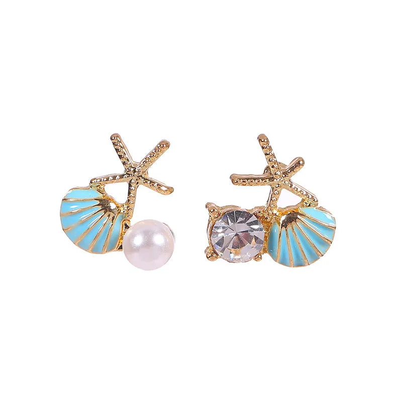 Wholesale Oil Drop Scallop Starfish Imitation Pearl Diamond Earrings