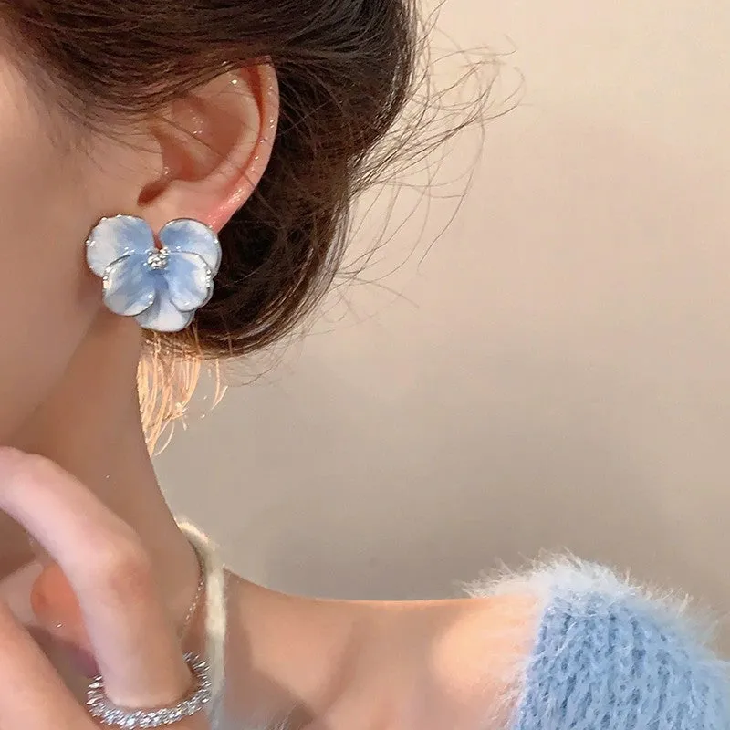Wholesale Oil painting vintage blue flower earrings