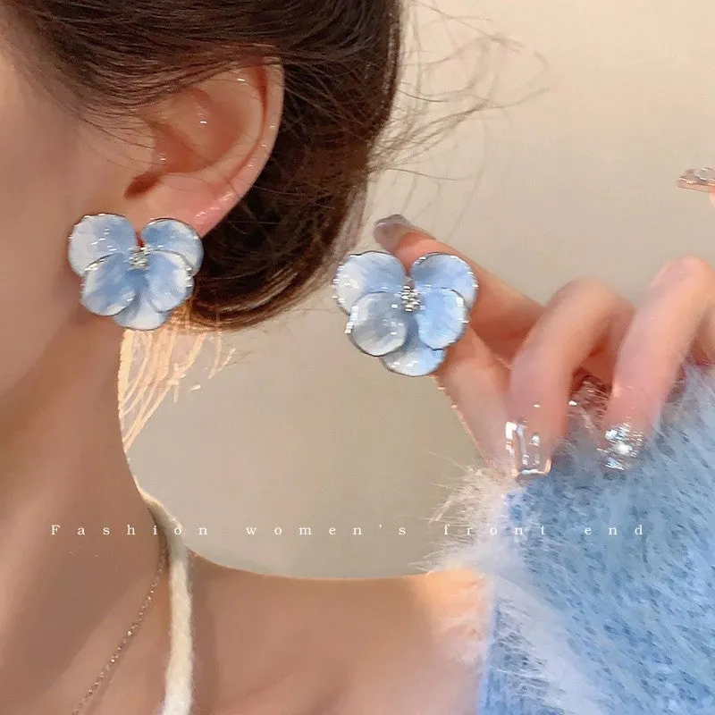 Wholesale Oil painting vintage blue flower earrings