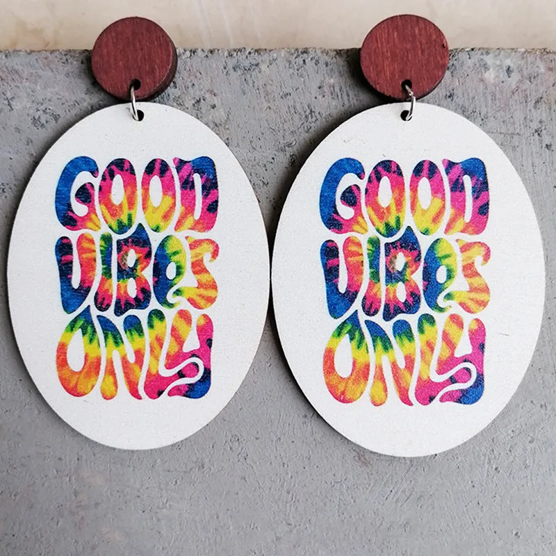 Wholesale Optimistic Inspirational Text Rainbow Nurse Wooden Earrings