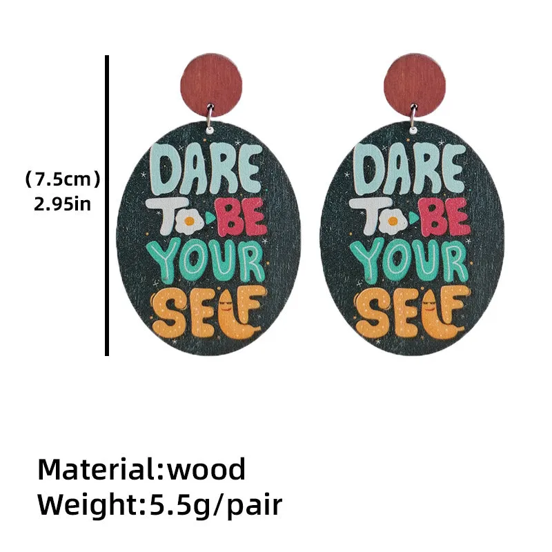 Wholesale Optimistic Inspirational Text Rainbow Nurse Wooden Earrings