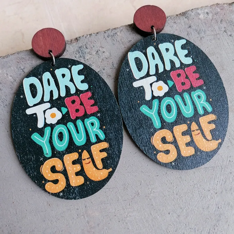 Wholesale Optimistic Inspirational Text Rainbow Nurse Wooden Earrings