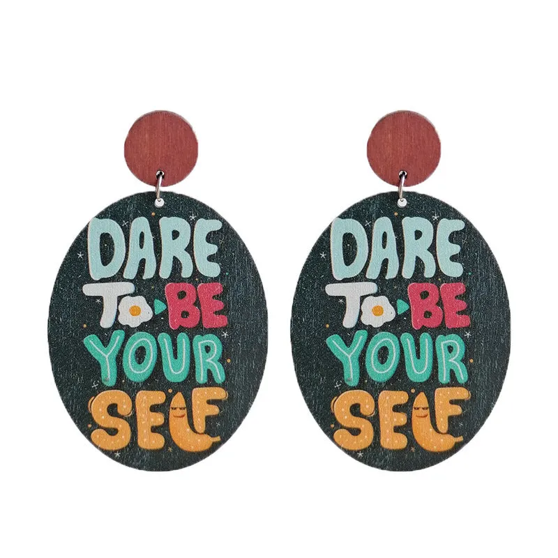 Wholesale Optimistic Inspirational Text Rainbow Nurse Wooden Earrings