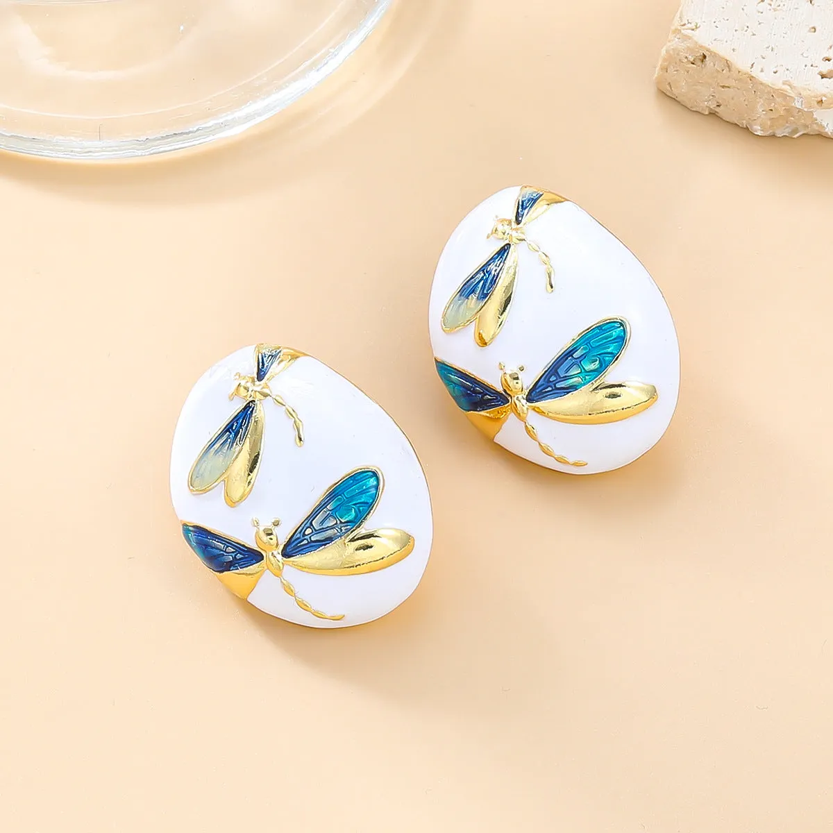 Wholesale Oval Alloy Dripping Butterfly Boho Style Earrings