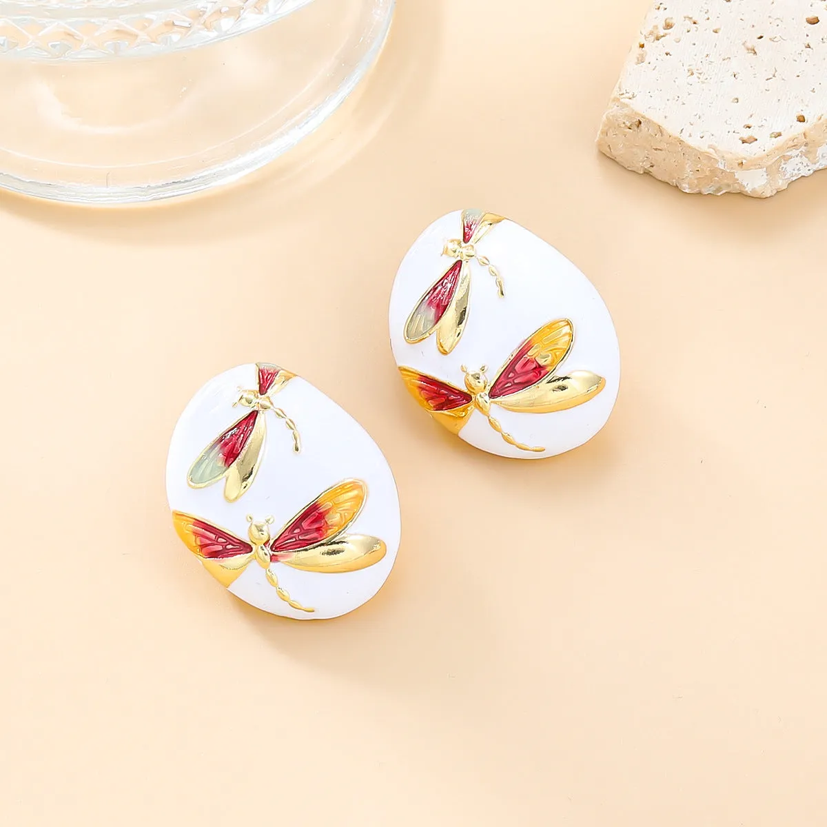 Wholesale Oval Alloy Dripping Butterfly Boho Style Earrings