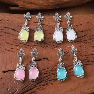 Wholesale Palace Style Grape Vine Leaves Inlaid Opal Pendant Literary Retro Niche Simple Earrings