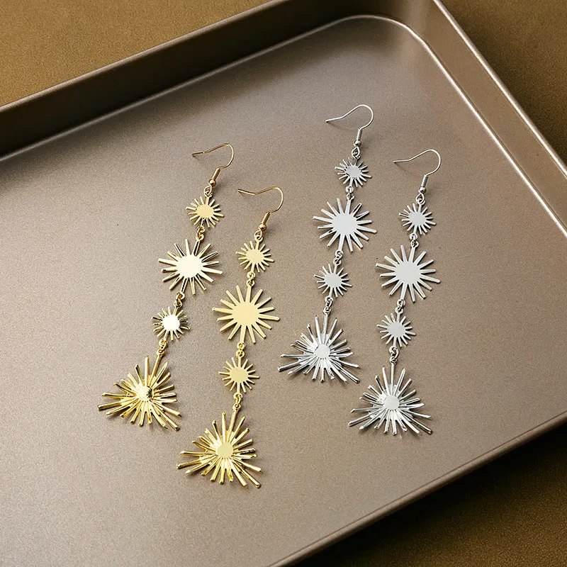 Wholesale Patchwork Triangle Sequin Radioactive Line Earrings