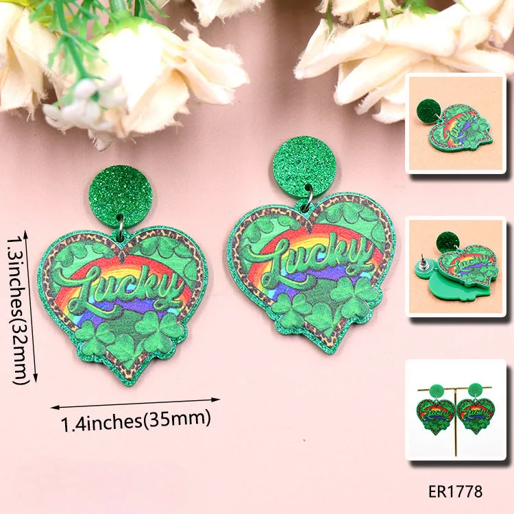 Wholesale Patrick's Day Clover Love Rainbow Acrylic Earrings