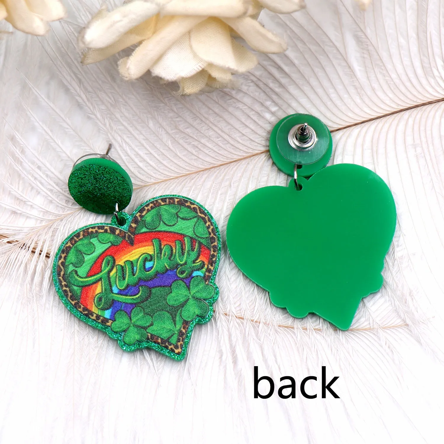 Wholesale Patrick's Day Clover Love Rainbow Acrylic Earrings