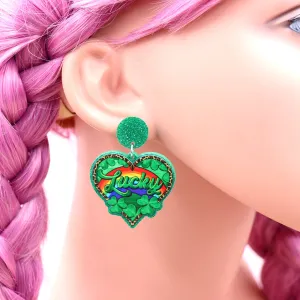 Wholesale Patrick's Day Clover Love Rainbow Acrylic Earrings