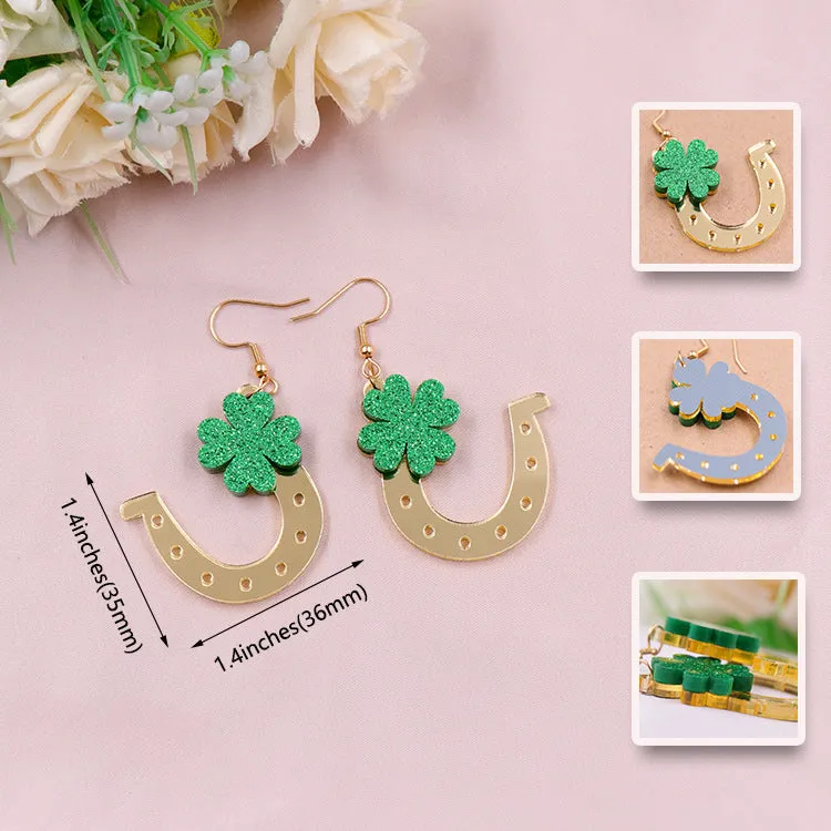 Wholesale Patrick's Day Clover Saddle Acrylic Lucky Acrylic Earrings