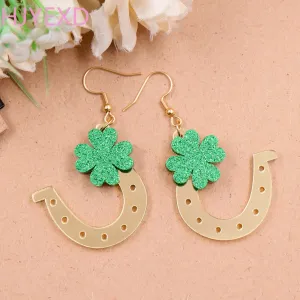 Wholesale Patrick's Day Clover Saddle Acrylic Lucky Acrylic Earrings