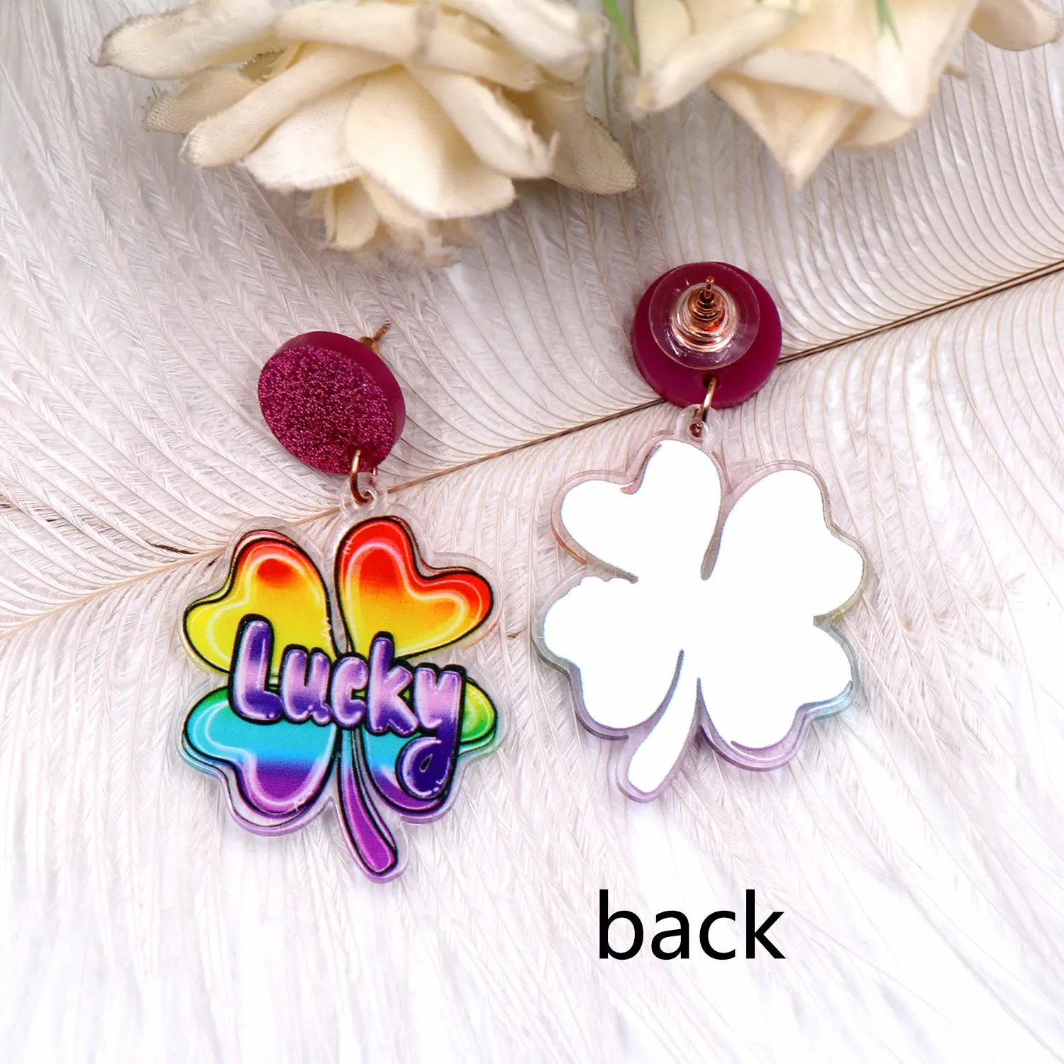 Wholesale Patrick's Day Lucky Clover Gradient Acrylic Earrings