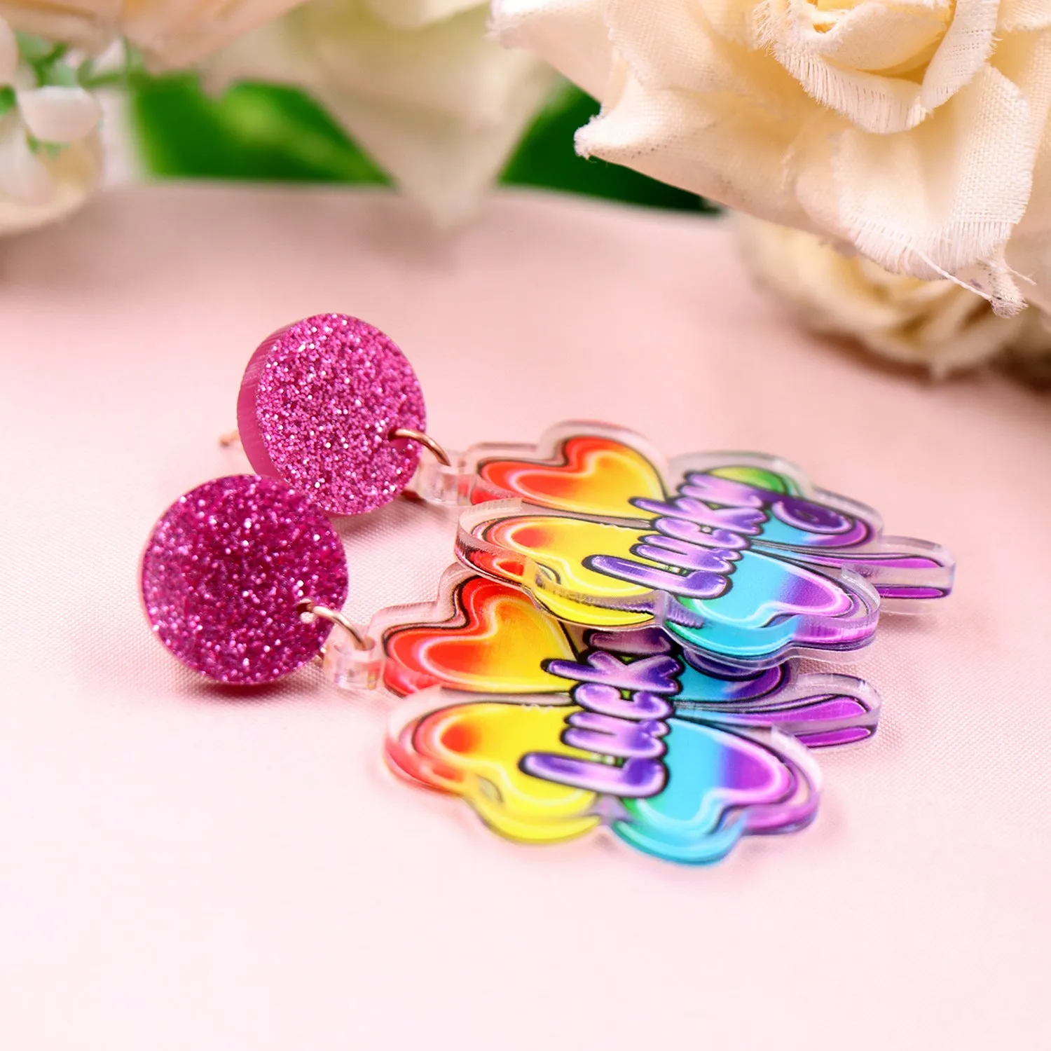 Wholesale Patrick's Day Lucky Clover Gradient Acrylic Earrings