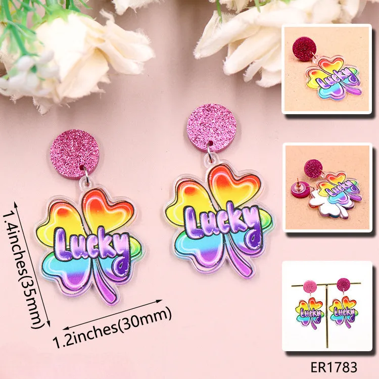 Wholesale Patrick's Day Lucky Clover Gradient Acrylic Earrings
