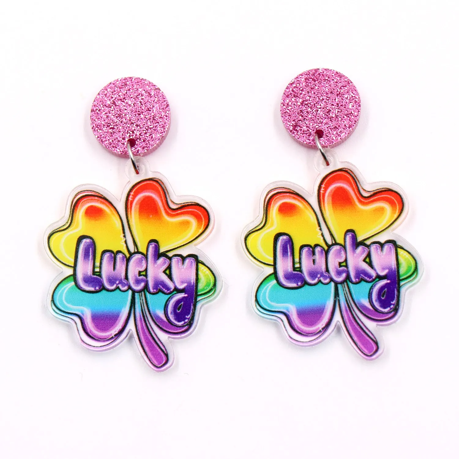 Wholesale Patrick's Day Lucky Clover Gradient Acrylic Earrings