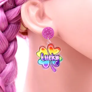 Wholesale Patrick's Day Lucky Clover Gradient Acrylic Earrings
