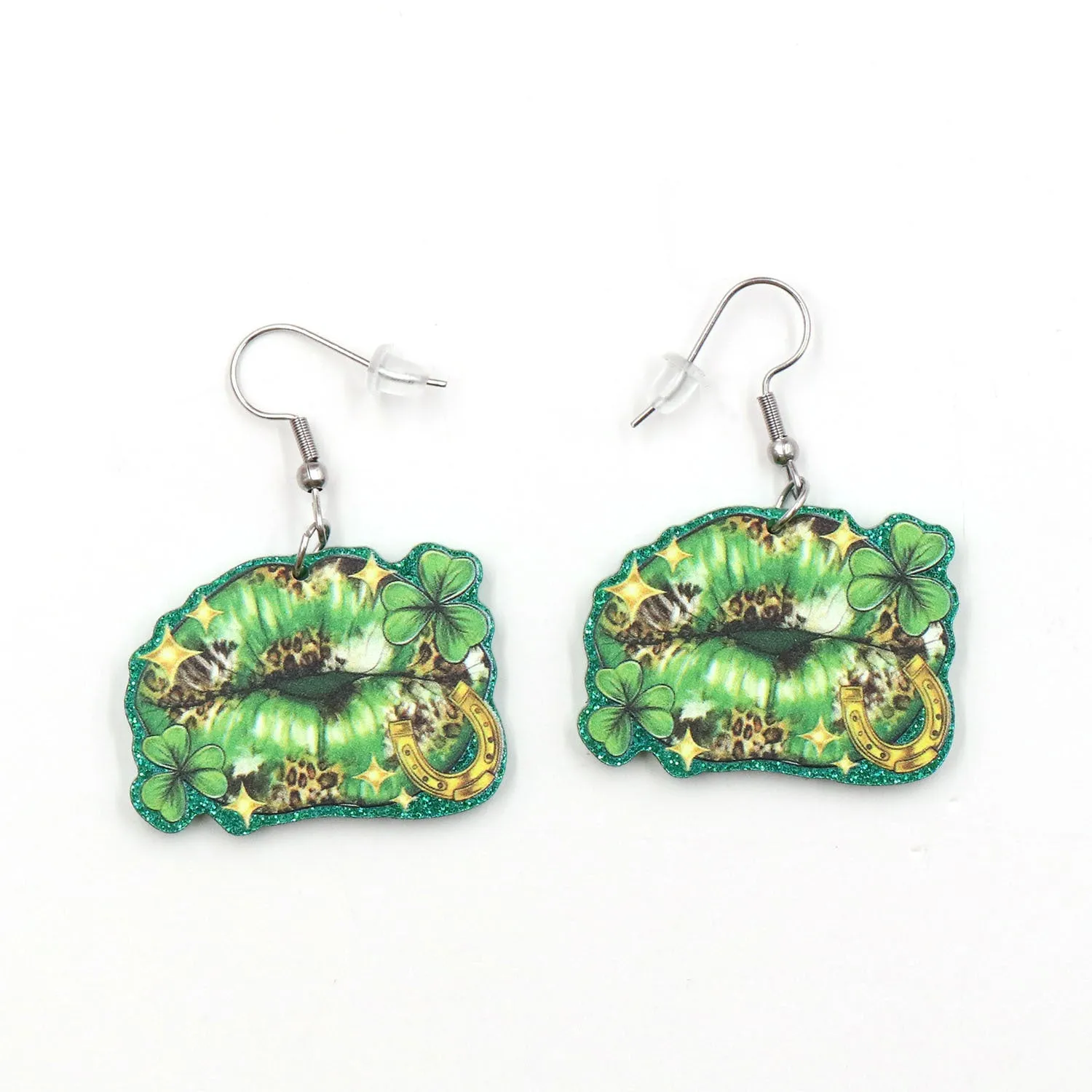 Wholesale Pat's Day Green Four Leaf Clover Acrylic Earrings