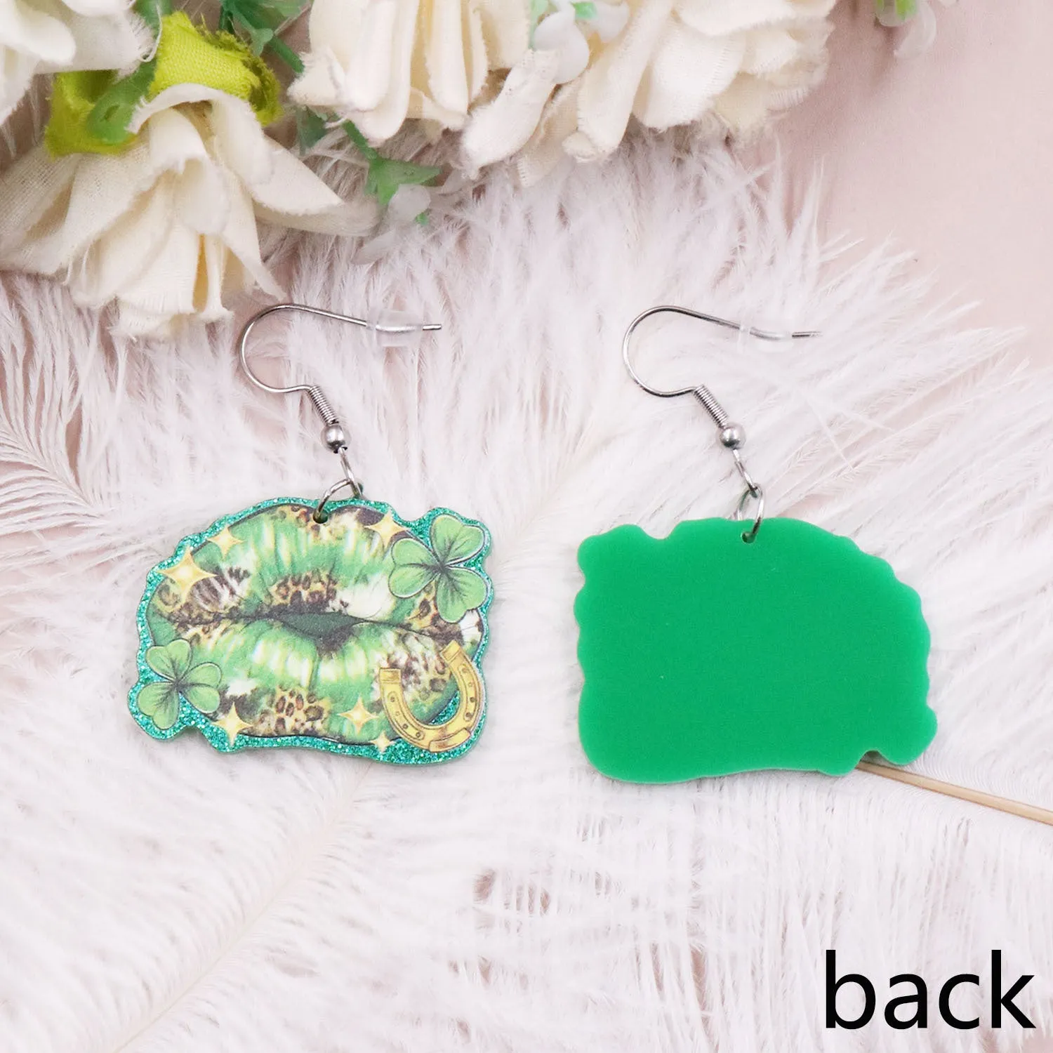 Wholesale Pat's Day Green Four Leaf Clover Acrylic Earrings