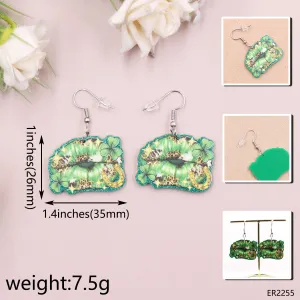 Wholesale Pat's Day Green Four Leaf Clover Acrylic Earrings
