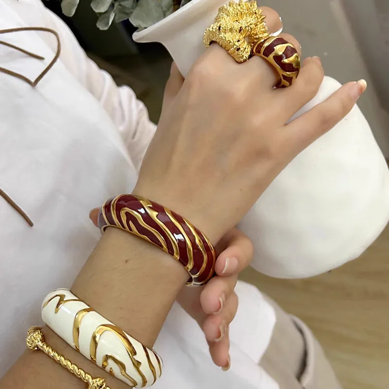 Wholesale Pattern Contrast Enamel Bracelet Irregular Ring