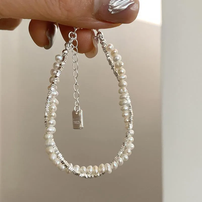 Wholesale Pearl and silver beads fashionable niche heavy industry bracelet