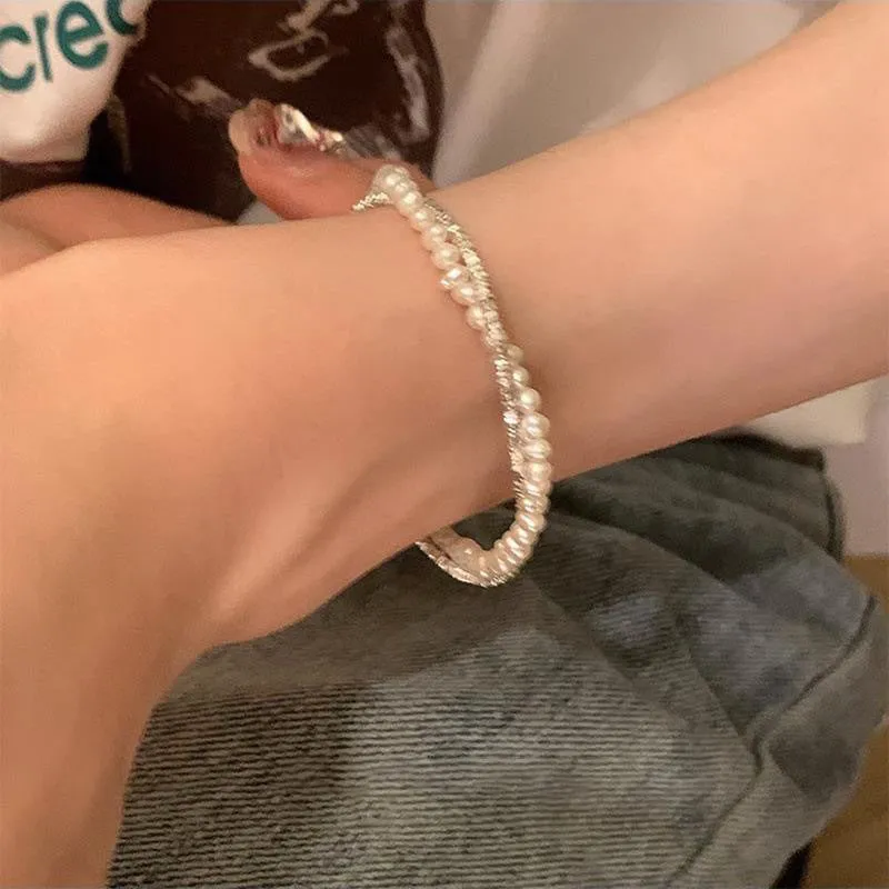Wholesale Pearl and silver beads fashionable niche heavy industry bracelet