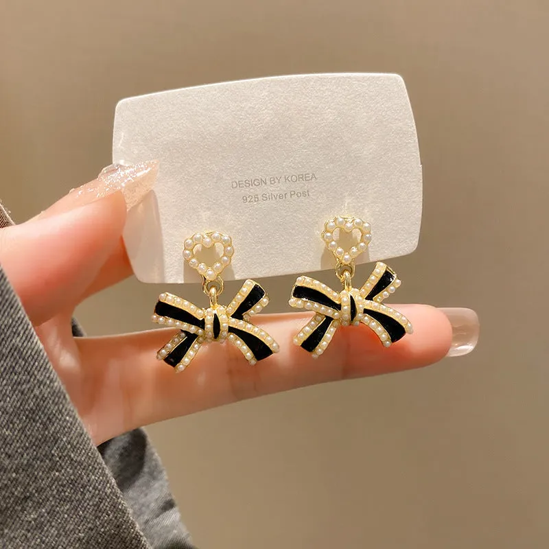 Wholesale Pearl Bowknot Copper S925 Silver Needle Earrings