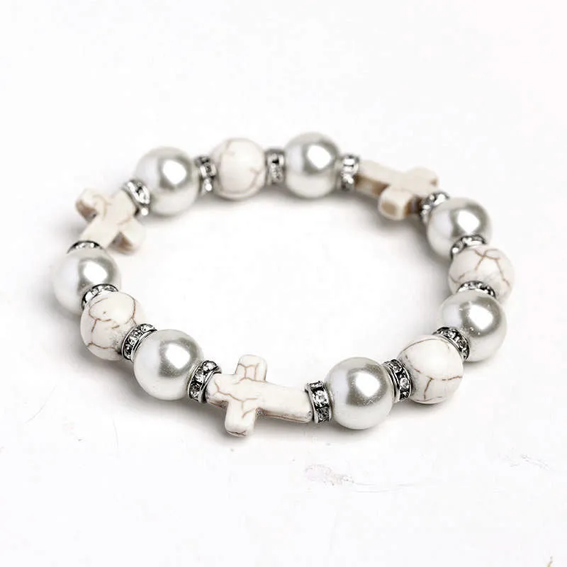 Wholesale Pearl Cross Turquoise Punk Bracelet