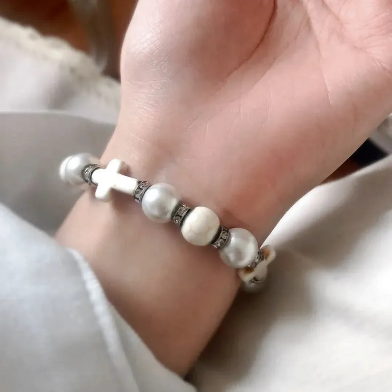 Wholesale Pearl Cross Turquoise Punk Bracelet