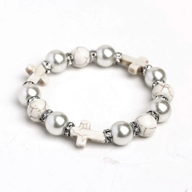 Wholesale Pearl Cross Turquoise Punk Bracelet