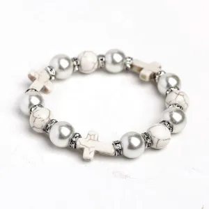Wholesale Pearl Cross Turquoise Punk Bracelet