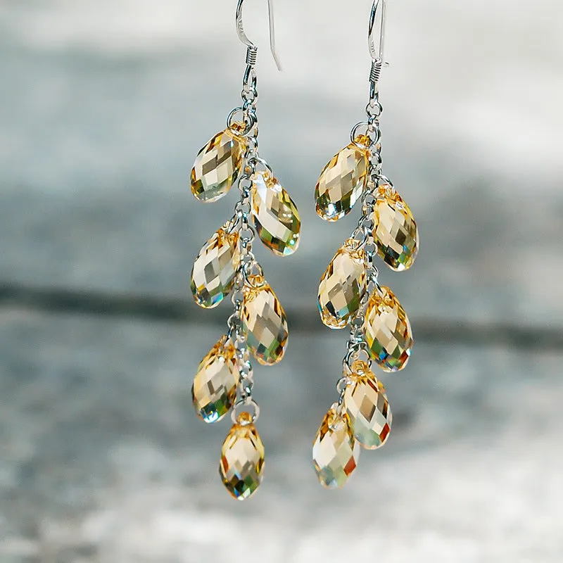 Wholesale Pearl Curtain Silver Needle Crystal Long Water Drop Tassel Earrings