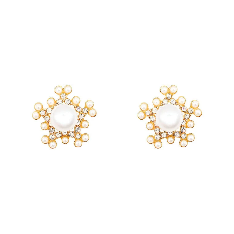Wholesale pearl five-pointed star diamond earrings