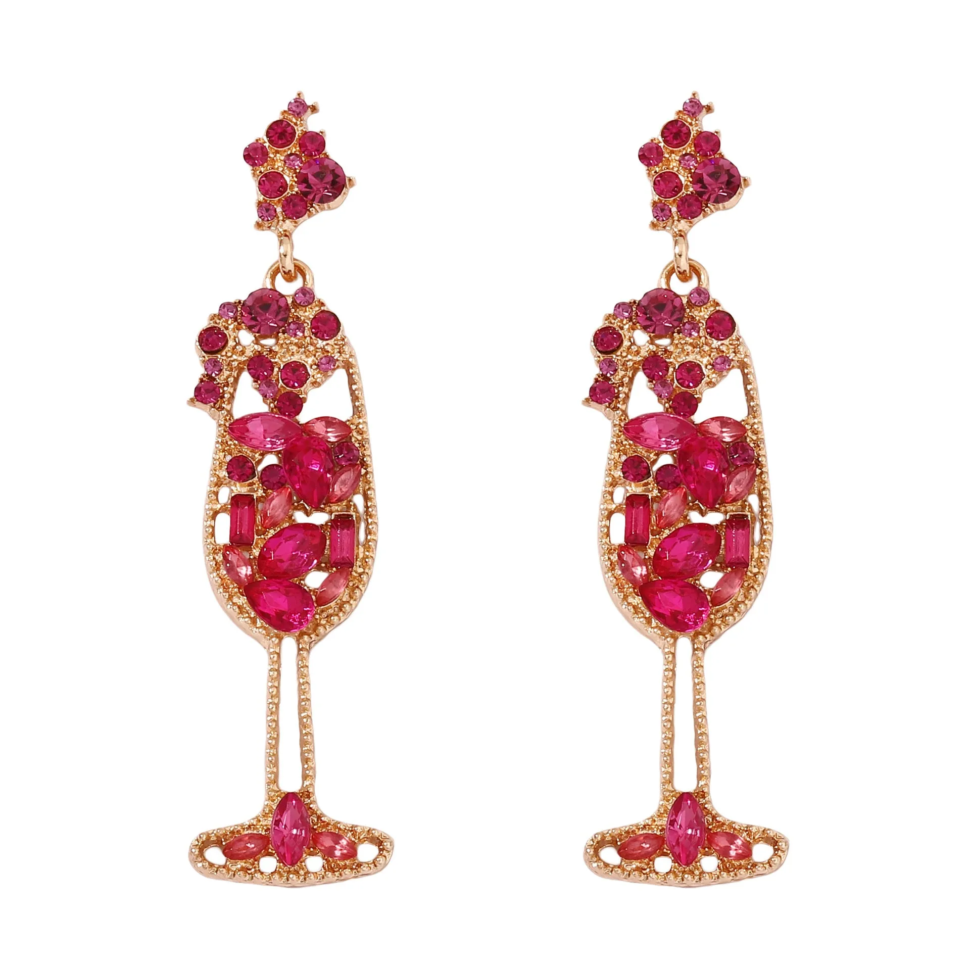 Wholesale Pearl Inlaid Diamond Wine Glass Shaped Alloy Earrings