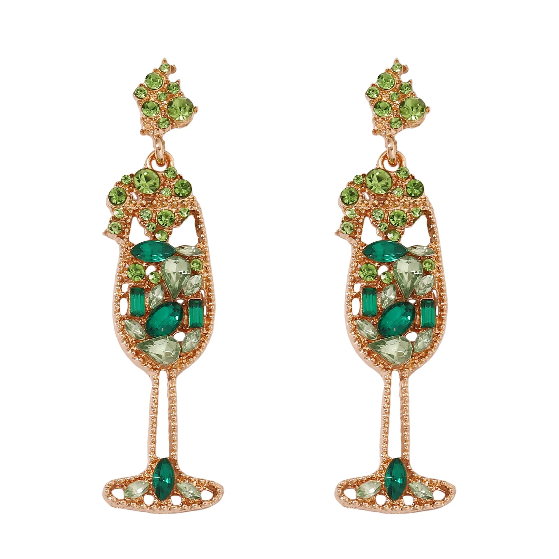 Wholesale Pearl Inlaid Diamond Wine Glass Shaped Alloy Earrings
