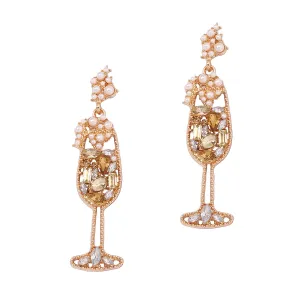 Wholesale Pearl Inlaid Diamond Wine Glass Shaped Alloy Earrings
