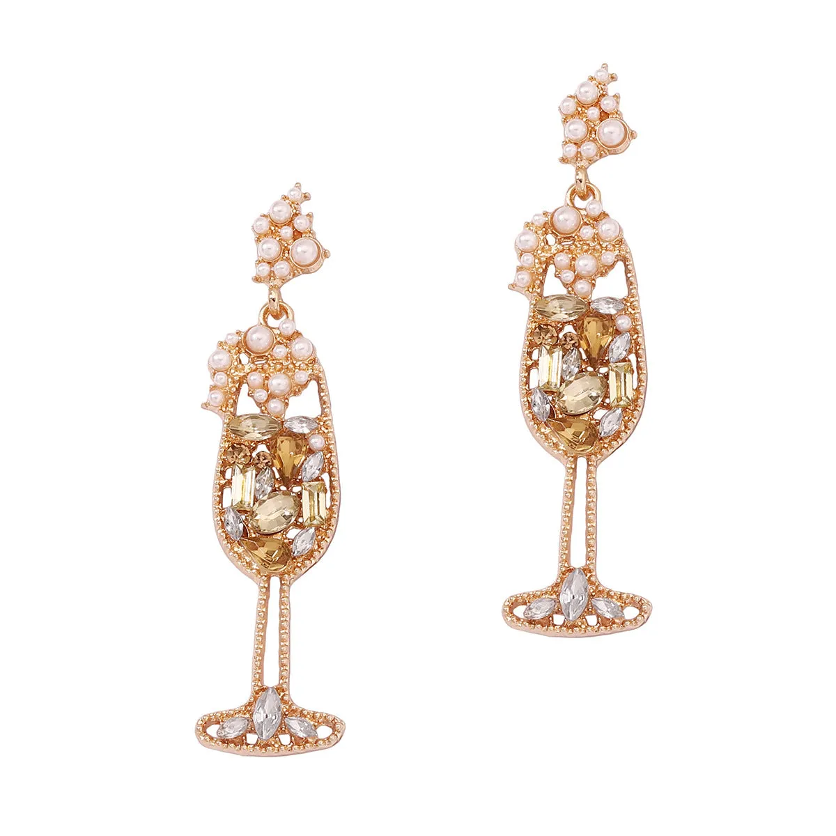 Wholesale Pearl Inlaid Diamond Wine Glass Shaped Alloy Earrings