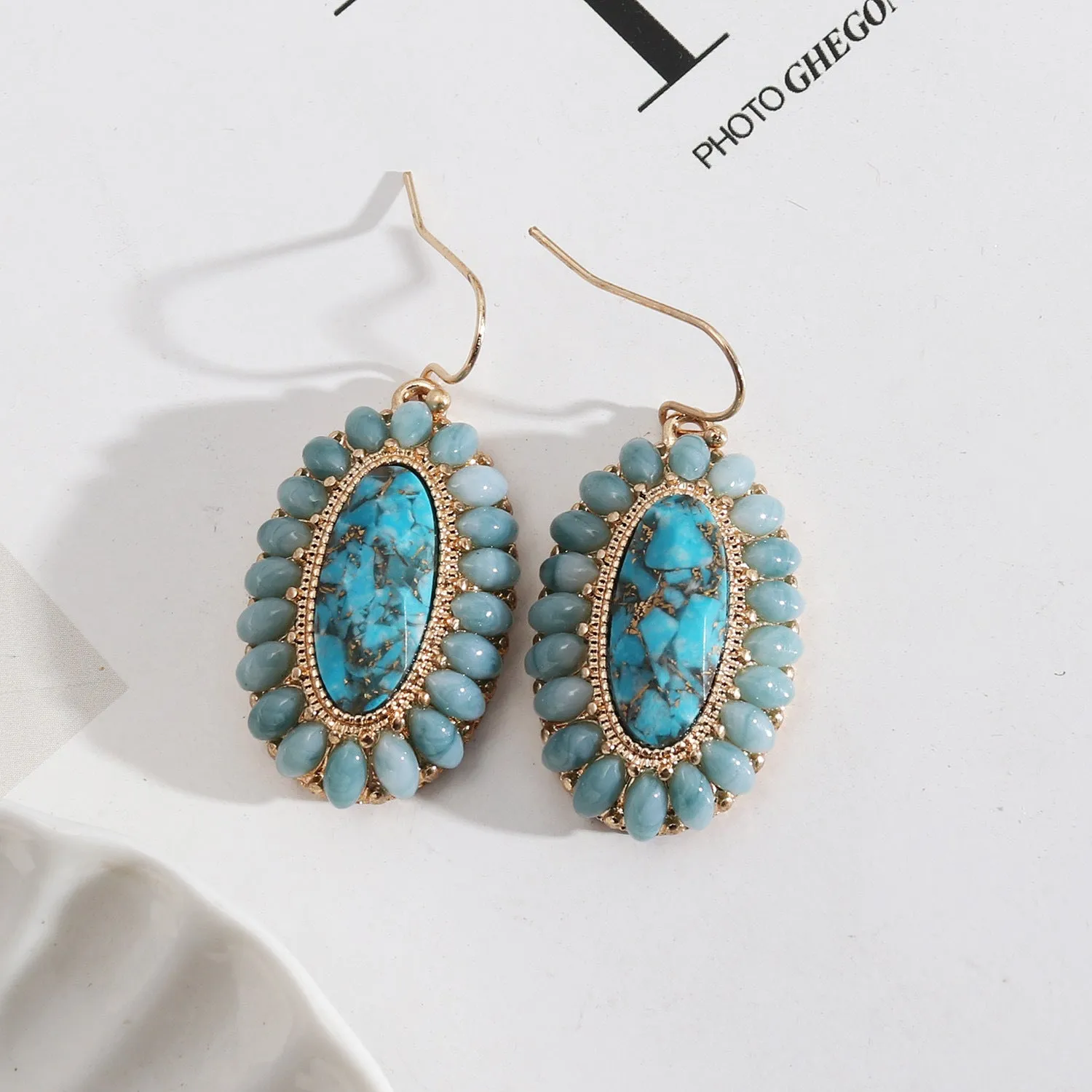 Wholesale Pearl Inlaid Fashion Abalone Oval Earrings