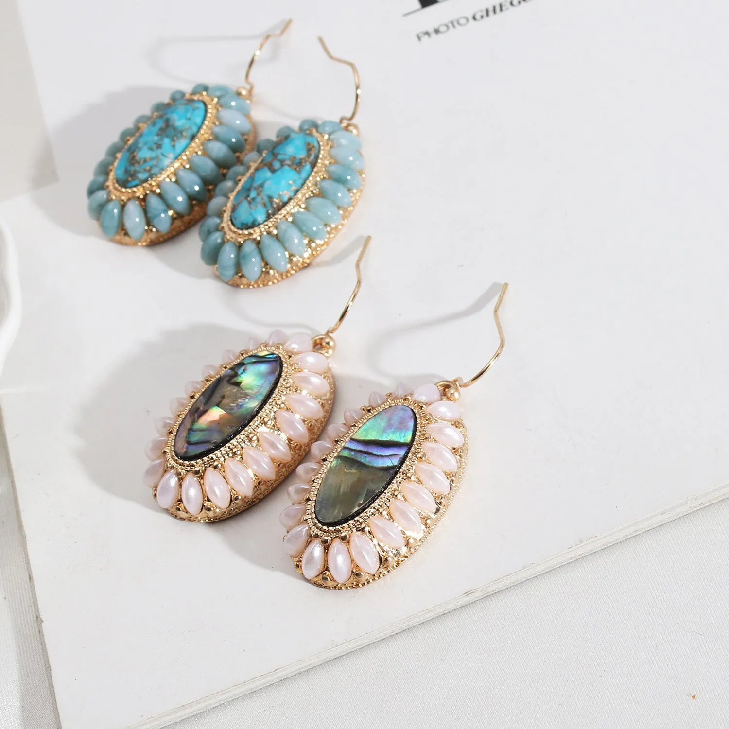 Wholesale Pearl Inlaid Fashion Abalone Oval Earrings